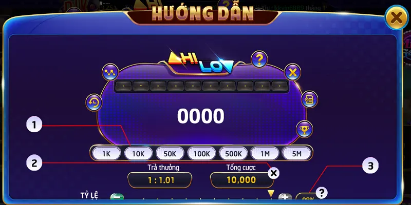 Các nút lệnh cơ bản của tựa game Hilo Rikvip