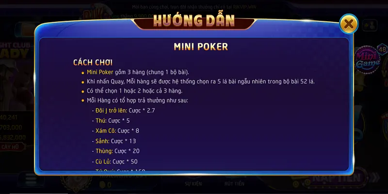 Thông tin chi tiết về cách chơi Mini Poker Rikvip